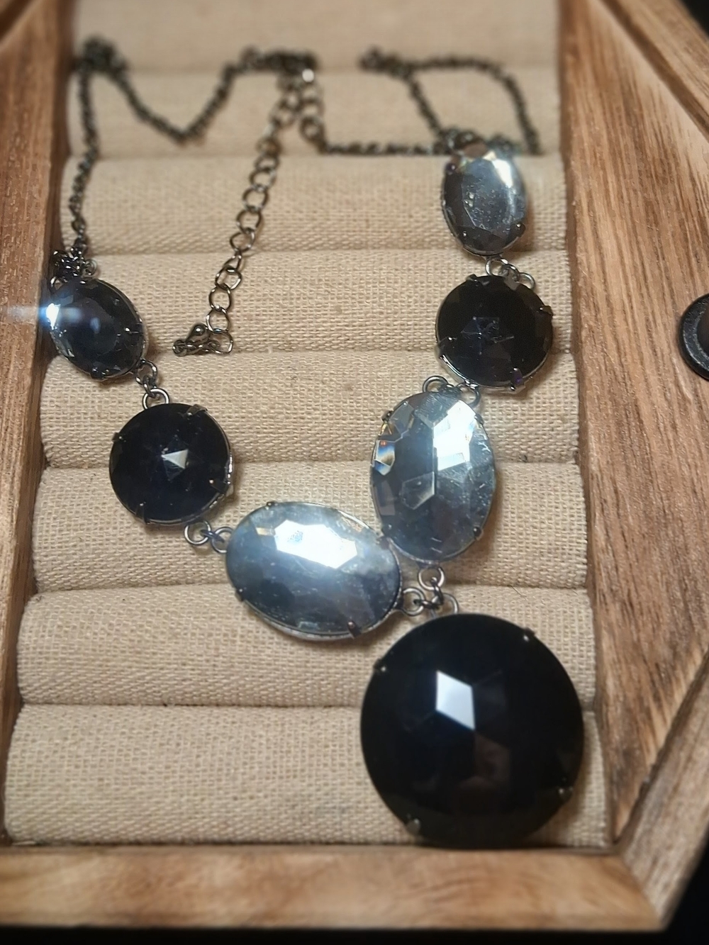 Classic Black & Silver Gemstone Statement Necklace